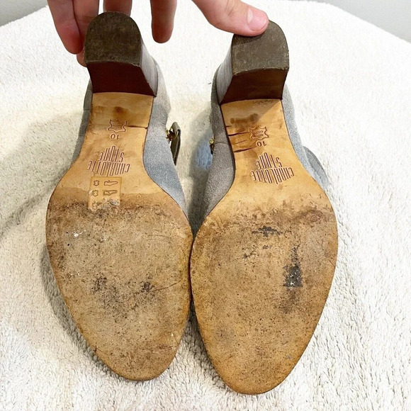 Charlotte Stone Cleo Grey Suede Ankle Booties Womens 10 Side Zip Heeled Boot - Picture 6 of 9